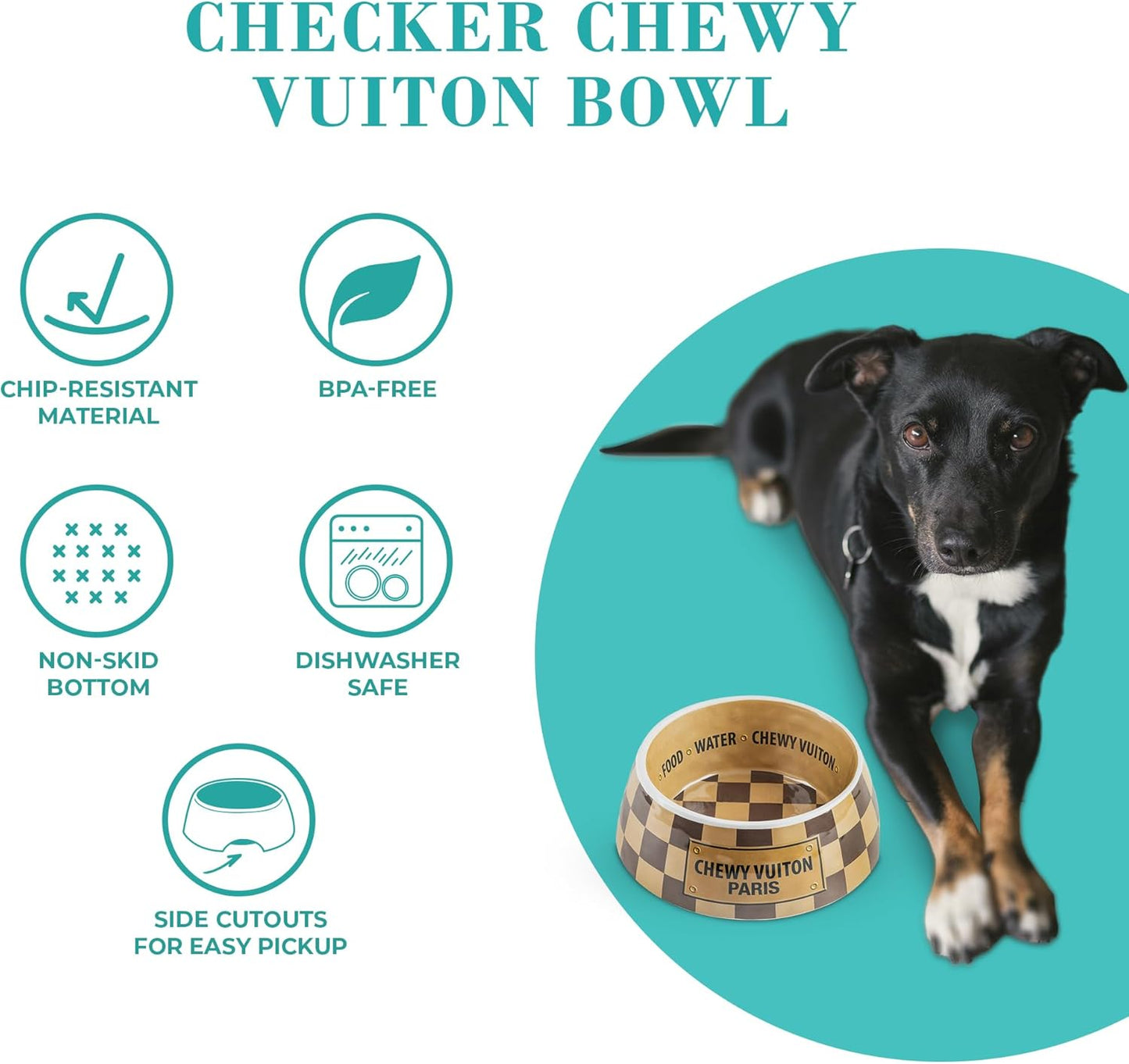 Chewy Vuiton White Dog Bowl