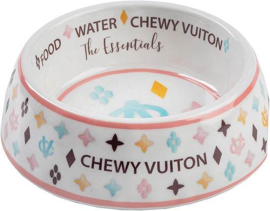 Chewy Vuiton Checker Dog Bowl