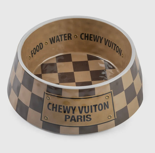 Chewy Vuiton White Dog Bowl